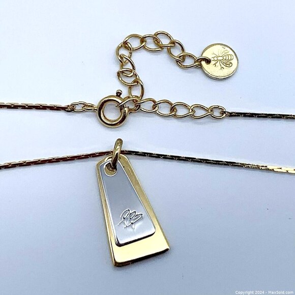 Vintage Pierre Balmain signed gold plated dog tag necklace gold and silver - Picture 8 of 9